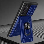 Samsung Galaxy S22 Ultra 5G-cover med kortholder, ring og understøttende design, skydekameracover i PC + TPU-hybrid