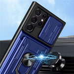 Samsung Galaxy S22 Ultra 5G-cover med kortholder, ring og understøttende design, skydekameracover i PC + TPU-hybrid