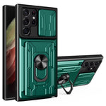 Samsung Galaxy S22 Ultra 5G-cover med kortholder, ring og understøttende design, skydekameracover i PC + TPU-hybrid