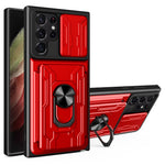 Samsung Galaxy S22 Ultra 5G-cover med kortholder, ring og understøttende design, skydekameracover i PC + TPU-hybrid