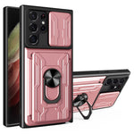 Samsung Galaxy S22 Ultra 5G-cover med kortholder, ring og understøttende design, skydekameracover i PC + TPU-hybrid