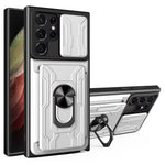 Samsung Galaxy S22 Ultra 5G-cover med kortholder, ring og understøttende design, skydekameracover i PC + TPU-hybrid