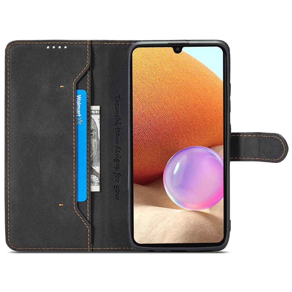AZNS Magnetic Clasp Leather Case Drop-proof Fully Wrapped Wallet Stand Phone Cover for Samsung Galaxy A32 4G (EU Version)