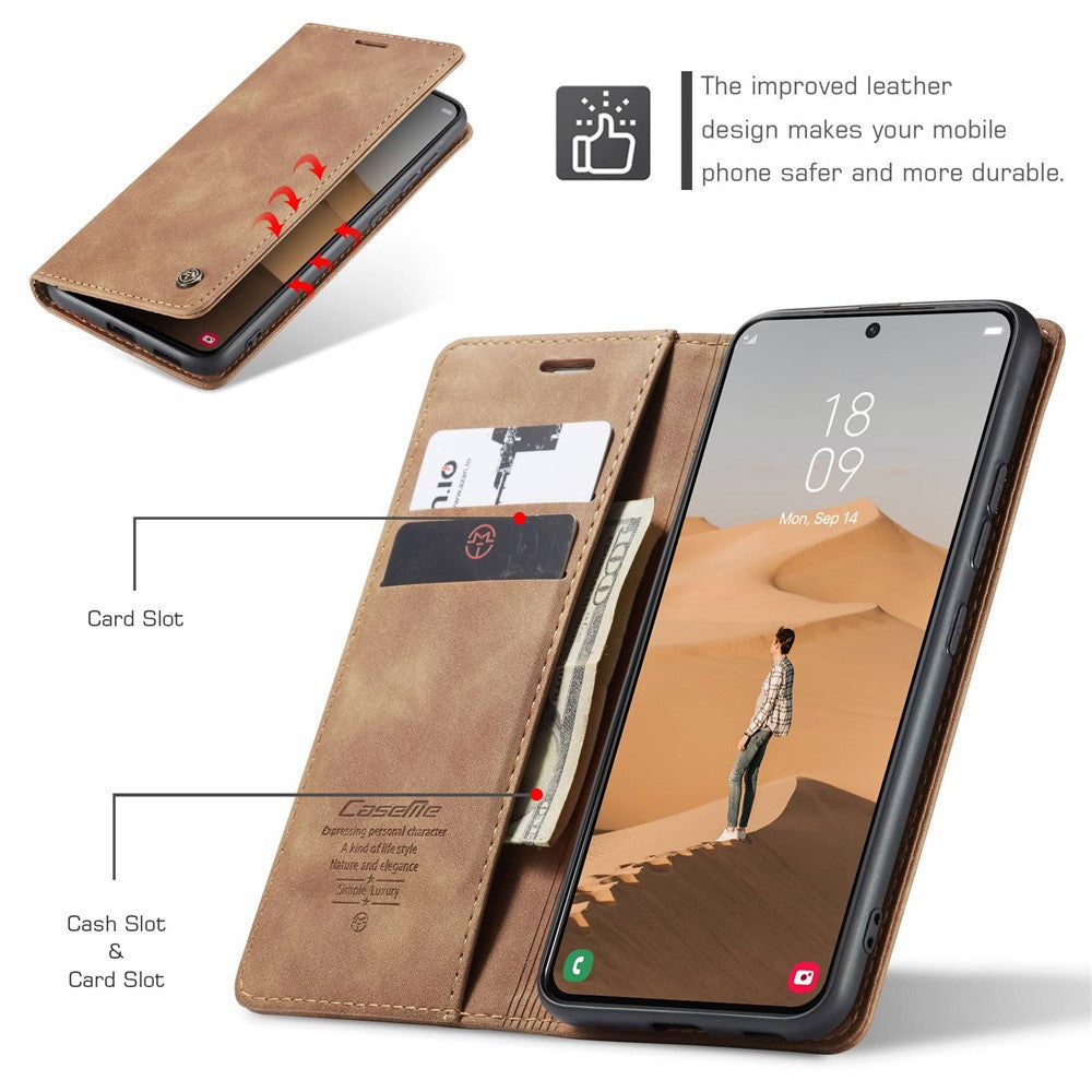 CASEME 013-serien TPU-etui med pung, let, selvabsorberende PU-læderetui til Samsung Galaxy S22+ 5G