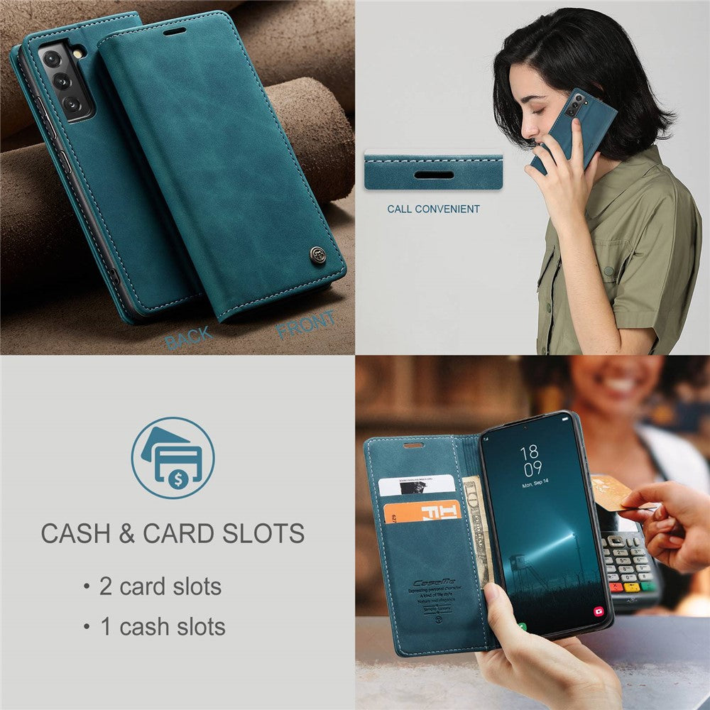 CASEME 013-serien för Samsung Galaxy S22 5G PU-läder plånboksfodral med stativ, magnetiskt absorberande korthållare