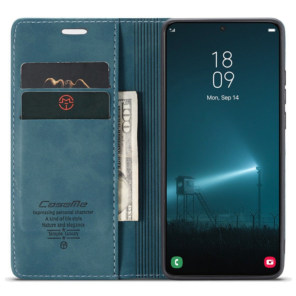 CASEME 013-serien för Samsung Galaxy S22 5G PU-läder plånboksfodral med stativ, magnetiskt absorberande korthållare