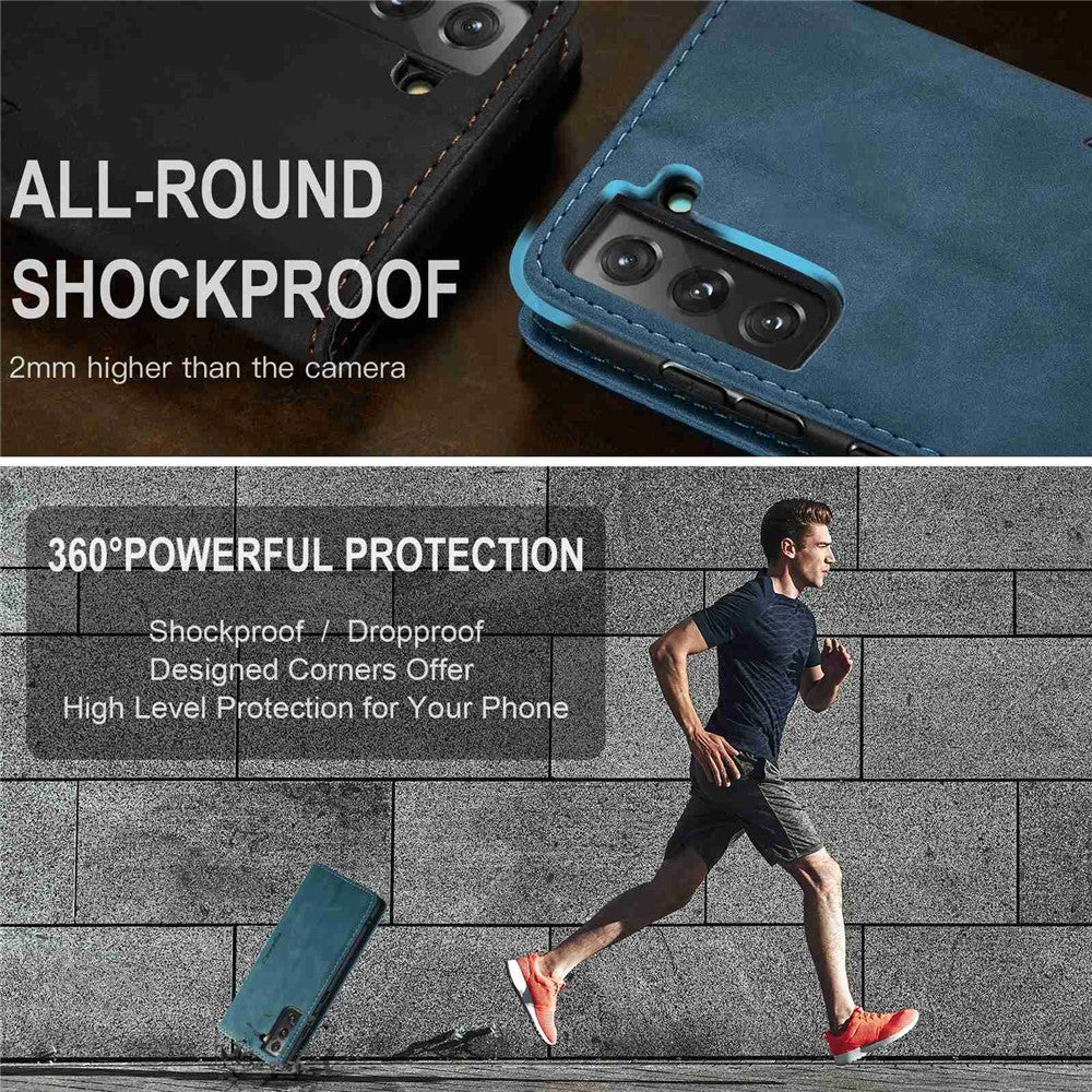 CASEME 013-serien för Samsung Galaxy S22 5G PU-läder plånboksfodral med stativ, magnetiskt absorberande korthållare