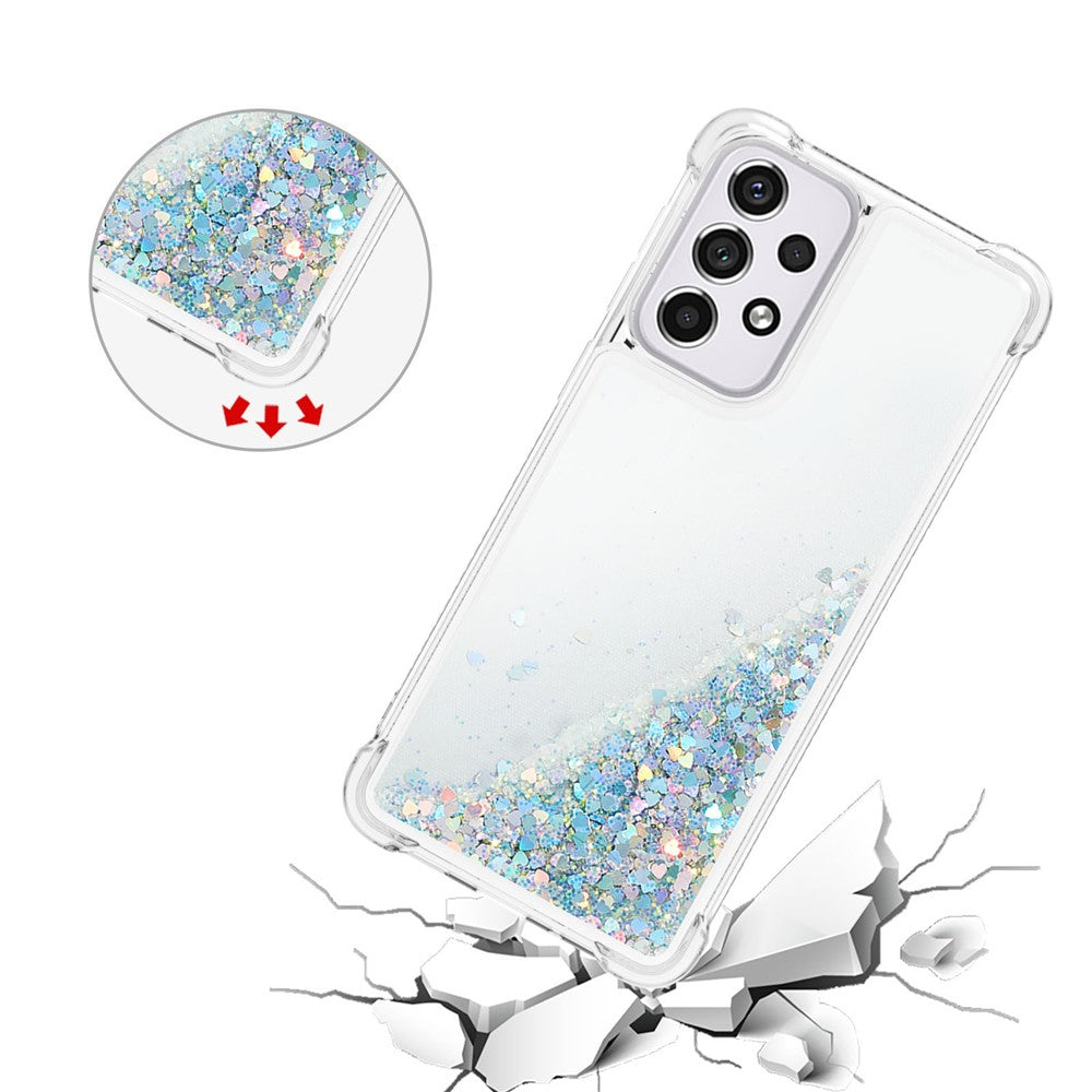 LE1-serien Quicksand TPU Beskyttende Cover Skal Ikke-gulnende Kanter Glimrende Pailletter Quicksand Telefonetui til Samsung Galaxy A33 5G