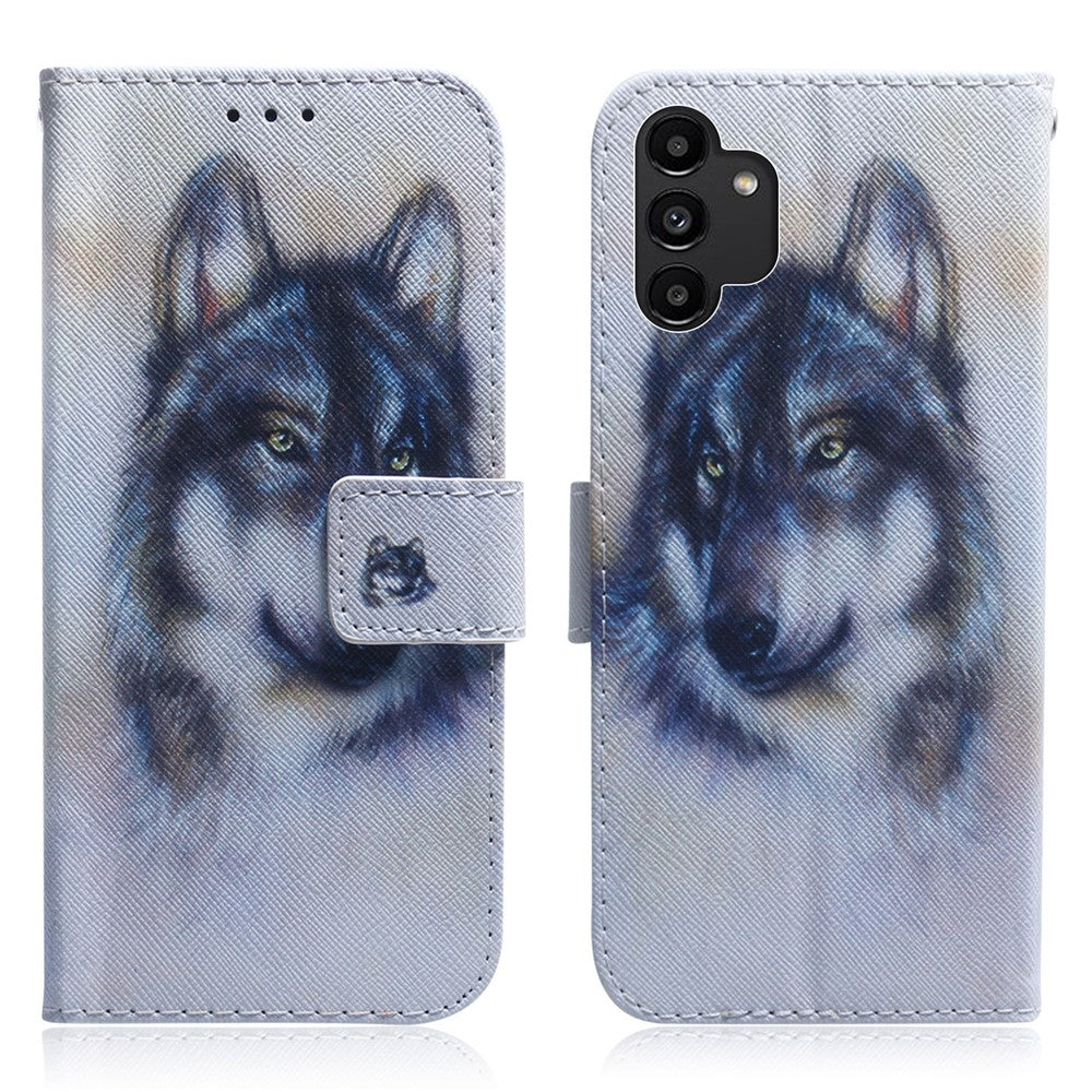 Pungstativ Designmønster Tryk Dobbeltbeskyttende PU Læder + TPU Telefoncover til Samsung Galaxy A13 4G