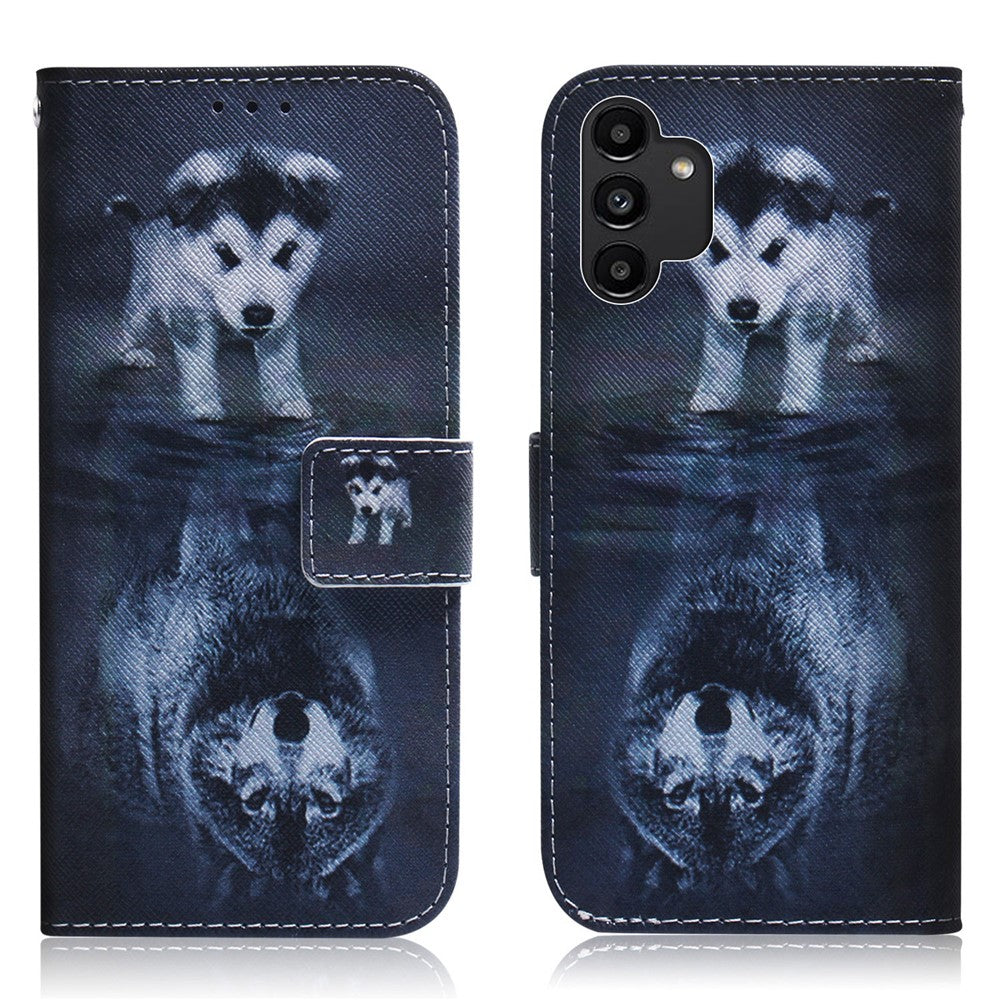Pungstativ Designmønster Tryk Dobbeltbeskyttende PU Læder + TPU Telefoncover til Samsung Galaxy A13 4G