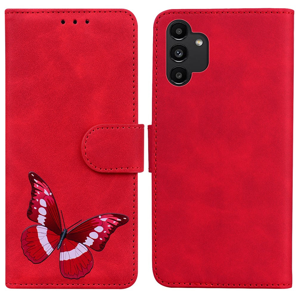 PU-läder + TPU Magnetisk stängning Fallsäkert fodral med hud, beröringskänsla, fjärilstryck, stativ och plånbok för Samsung Galaxy A13 4G
