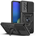Roterande metallring med stöddesign, glidande kameraskydd, anti-fingeravtryck, PC + TPU hybridmobilskal för Samsung Galaxy A13 4G