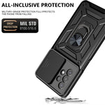 Roterande metallring med stöddesign, glidande kameraskydd, anti-fingeravtryck, PC + TPU hybridmobilskal för Samsung Galaxy A13 4G