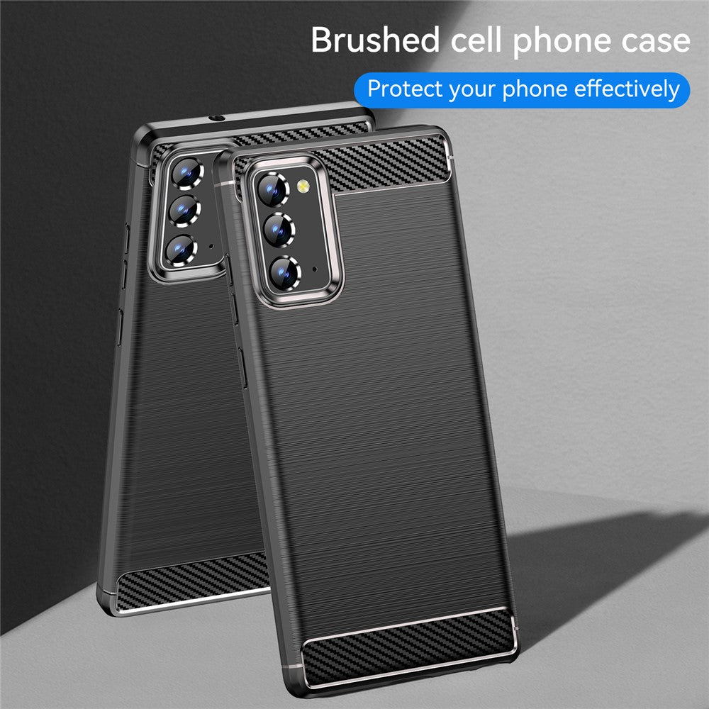 1.8mm Carbon Fiber Drop-proof Anti-fingerprint Brushed Texture Flexible TPU Mobile Phone Cover for Samsung Galaxy Note20/Note20 5G