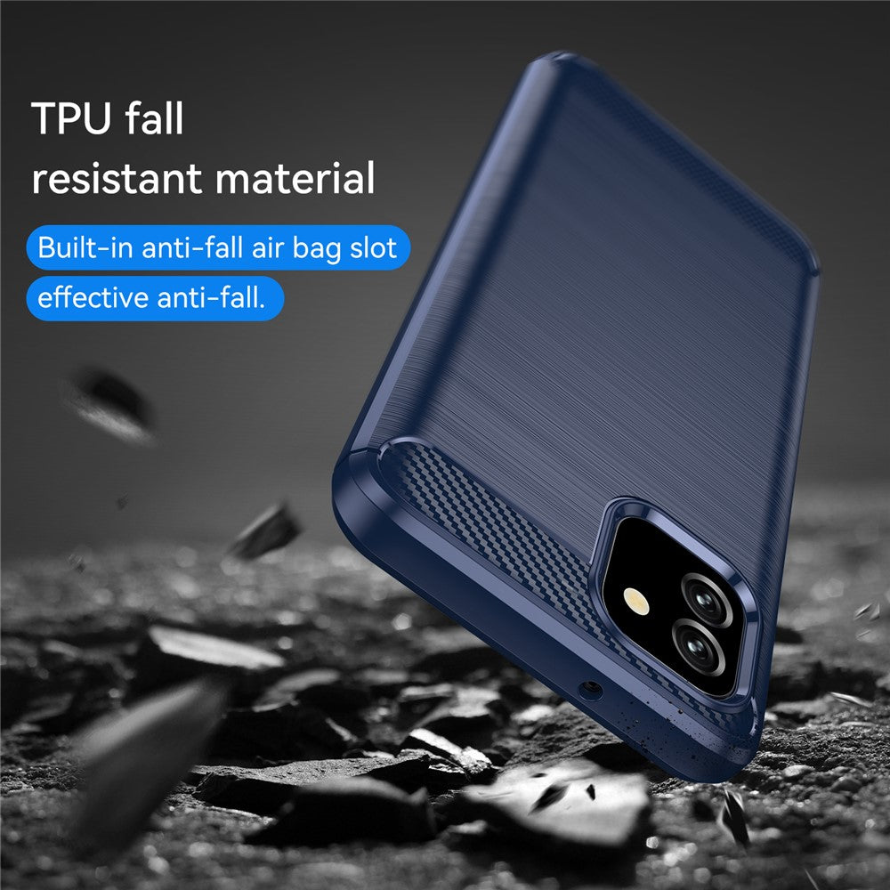 1.8mm Brushed TPU Case Carbon Fiber Texture Phone Protective Cover for Samsung Galaxy A03 (166.5mm)