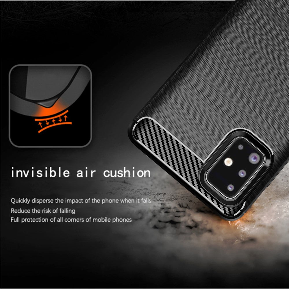 1.8mm Heat Dissipation TPU Case Full Brushed Surface Coverage Carbon Fiber Texture Phone Cover for Samsung Galaxy A71 4G SM-A715