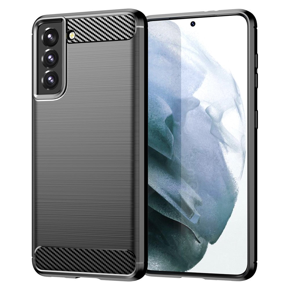 1,8 mm värmeavledande TPU-skal, reptåligt, falltåligt, kolfibertextur, mobilskal med borstad yta för Samsung Galaxy S21 4G/5G