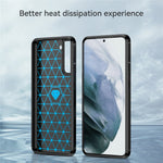 1,8 mm värmeavledande TPU-skal, reptåligt, falltåligt, kolfibertextur, mobilskal med borstad yta för Samsung Galaxy S21 4G/5G
