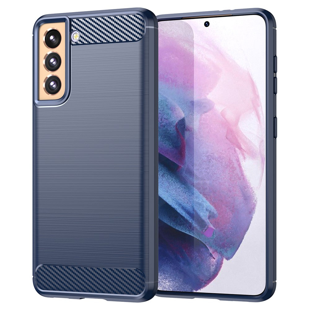 1,8 mm värmeavledande TPU-skal, reptåligt, falltåligt, kolfibertextur, mobilskal med borstad yta för Samsung Galaxy S21 4G/5G