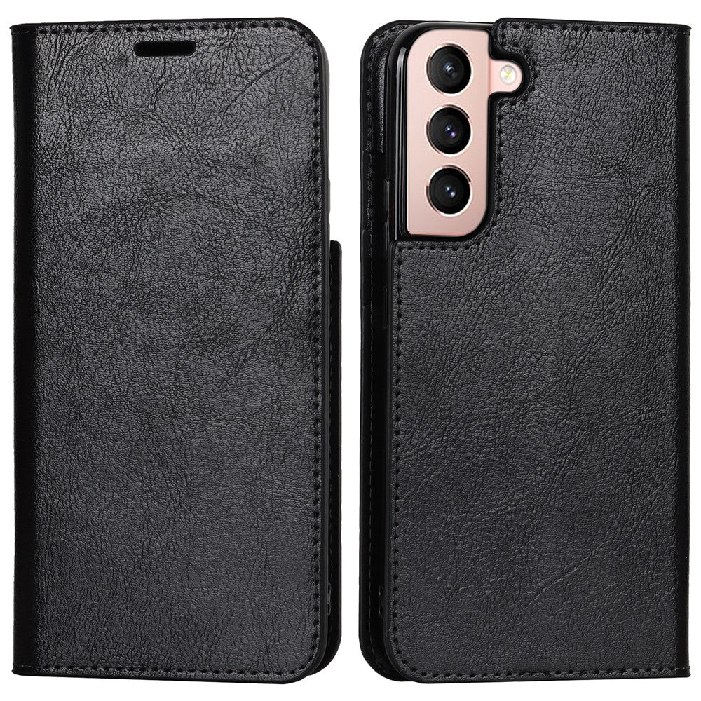 Slagfast Crazy Horse-tekstur ægte læder magnetisk automatisk lukning cover stand flip wallet etui til Samsung Galaxy S22 5G
