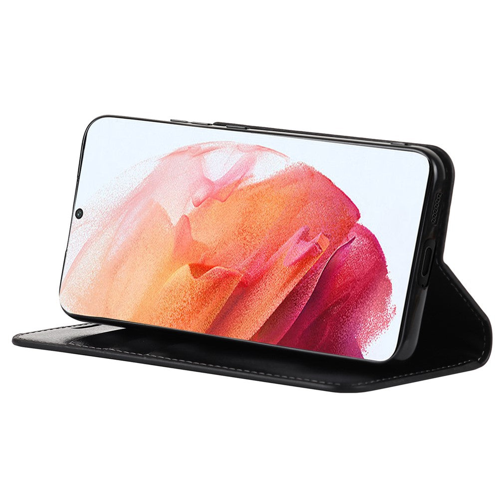Slagfast Crazy Horse-tekstur ægte læder magnetisk automatisk lukning cover stand flip wallet etui til Samsung Galaxy S22 5G