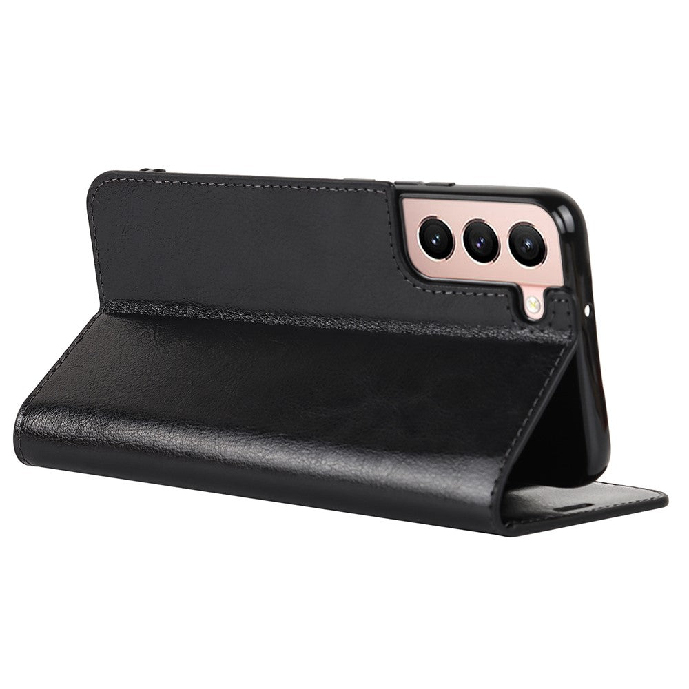 Slagfast Crazy Horse-tekstur ægte læder magnetisk automatisk lukning cover stand flip wallet etui til Samsung Galaxy S22 5G