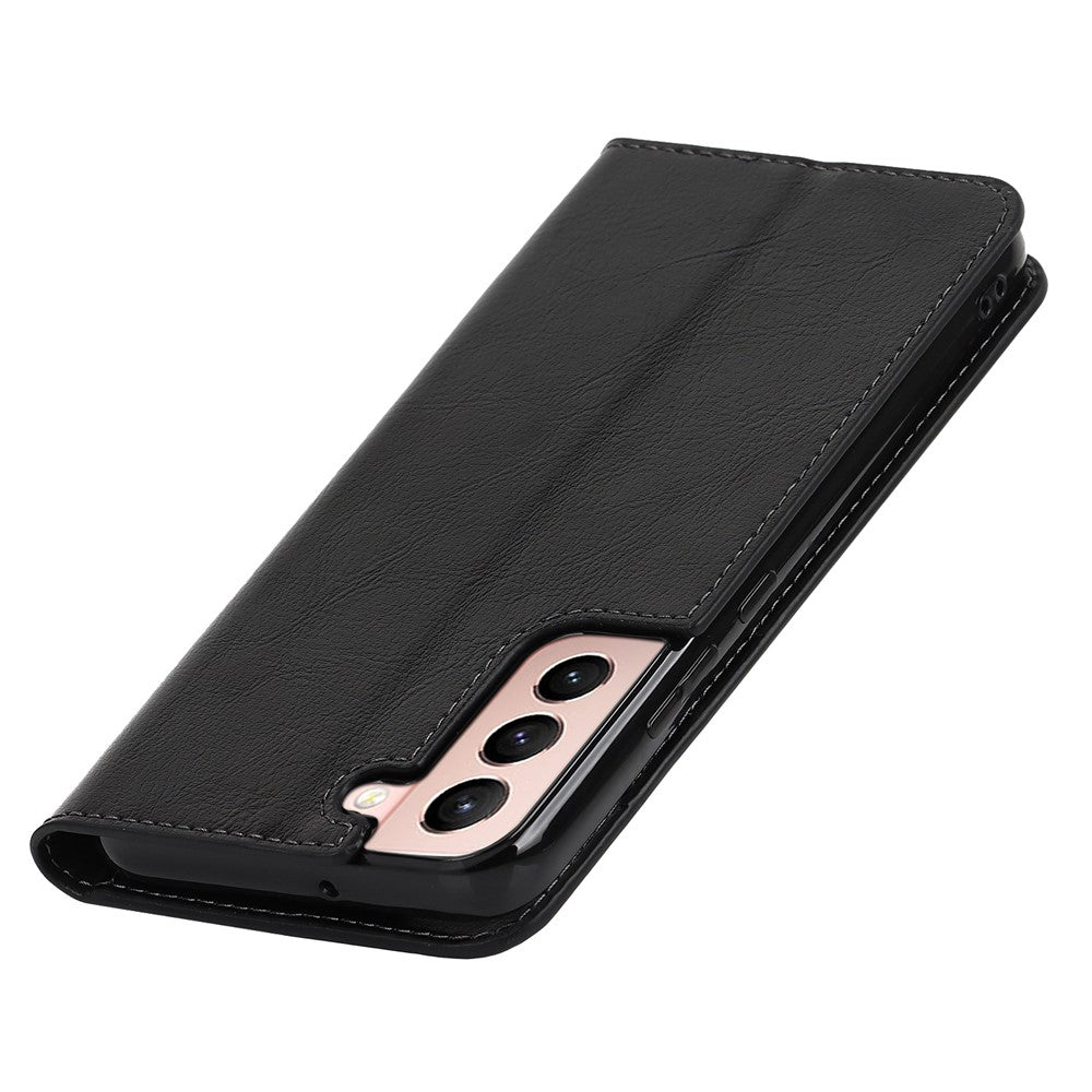 Slagfast Crazy Horse-tekstur ægte læder magnetisk automatisk lukning cover stand flip wallet etui til Samsung Galaxy S22 5G