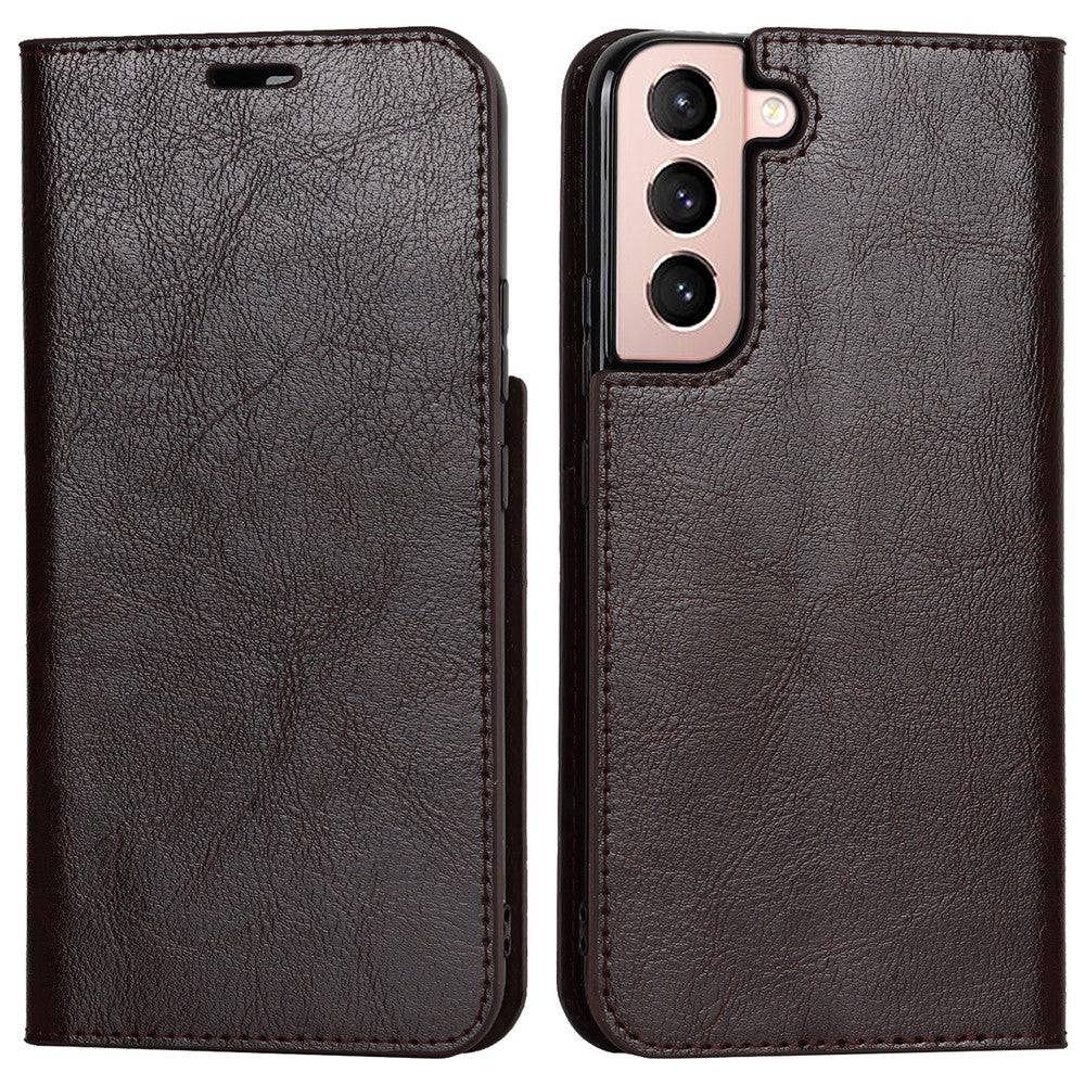 Slagfast Crazy Horse-tekstur ægte læder magnetisk automatisk lukning cover stand flip wallet etui til Samsung Galaxy S22 5G