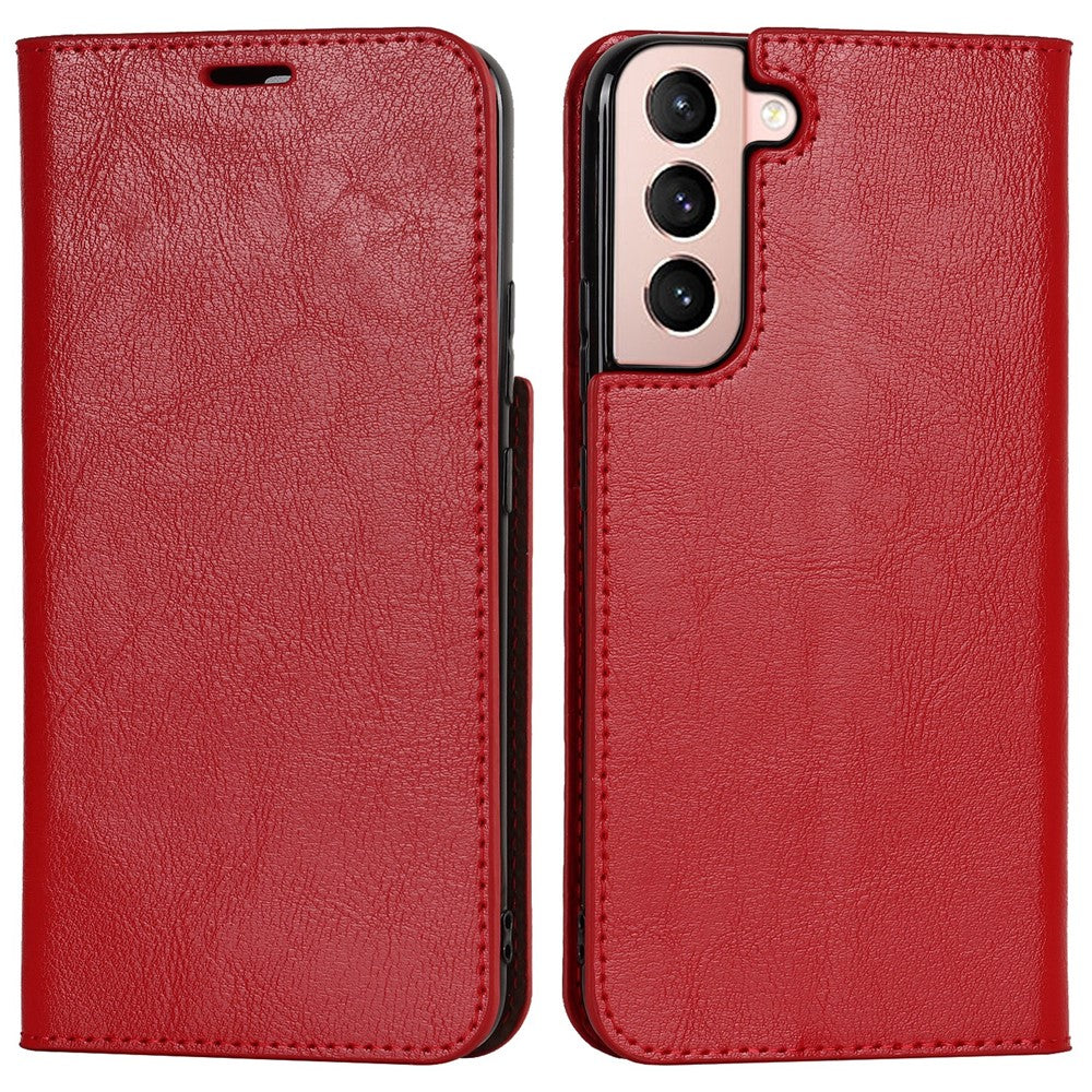 Slagfast Crazy Horse-tekstur ægte læder magnetisk automatisk lukning cover stand flip wallet etui til Samsung Galaxy S22 5G