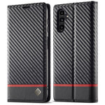 LC.IMEEKE tegnebogsetui med kulfiberstruktur i PU-læder til Samsung Galaxy A13 5G / A04s 4G (164,7 mm)