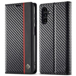 LC.IMEEKE tegnebogsetui med kulfiberstruktur i PU-læder til Samsung Galaxy A13 5G / A04s 4G (164,7 mm)