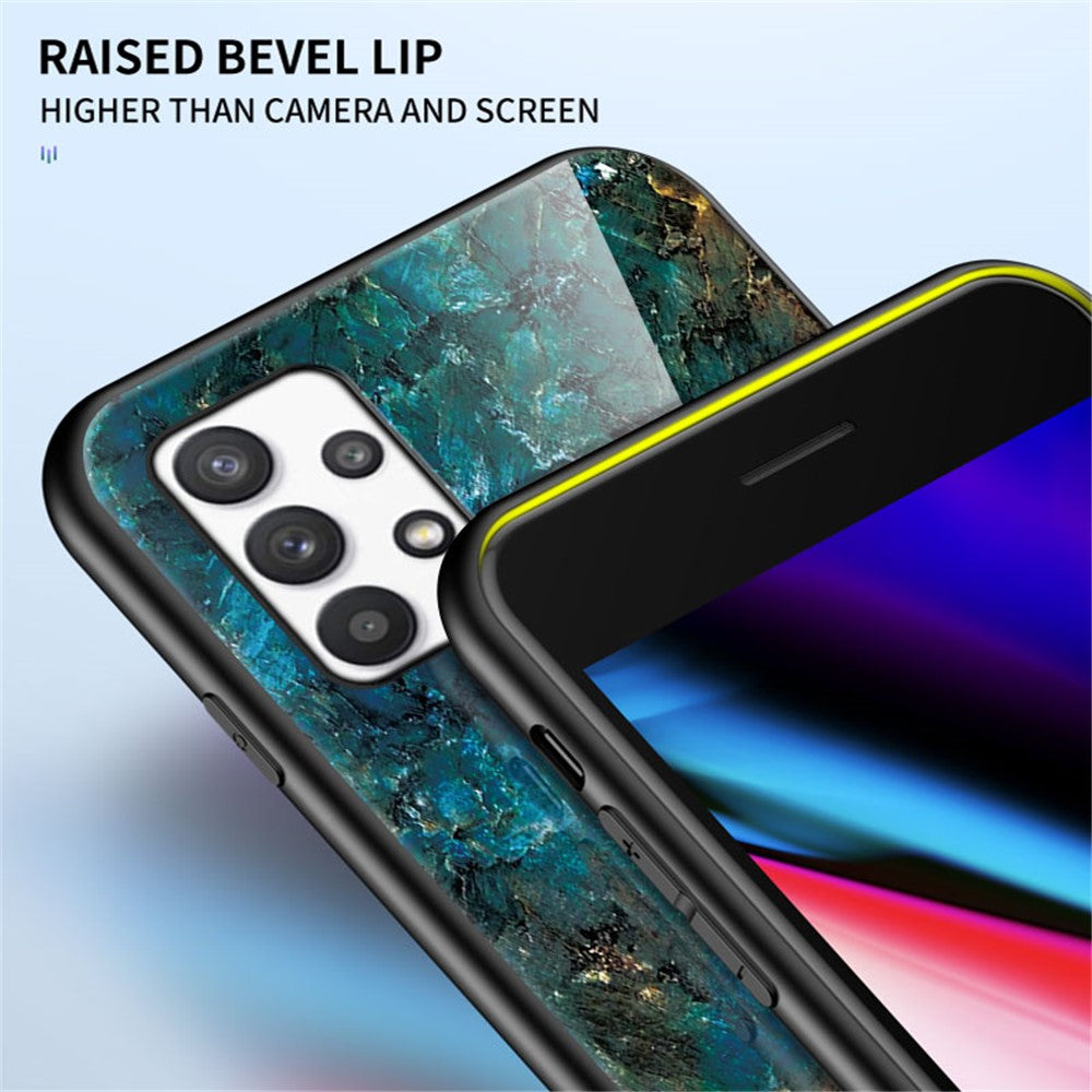 Tempered Glass + PC + TPU Hybrid Cover Fall Protection Marble Pattern Phone Case for Samsung Galaxy A53 5G