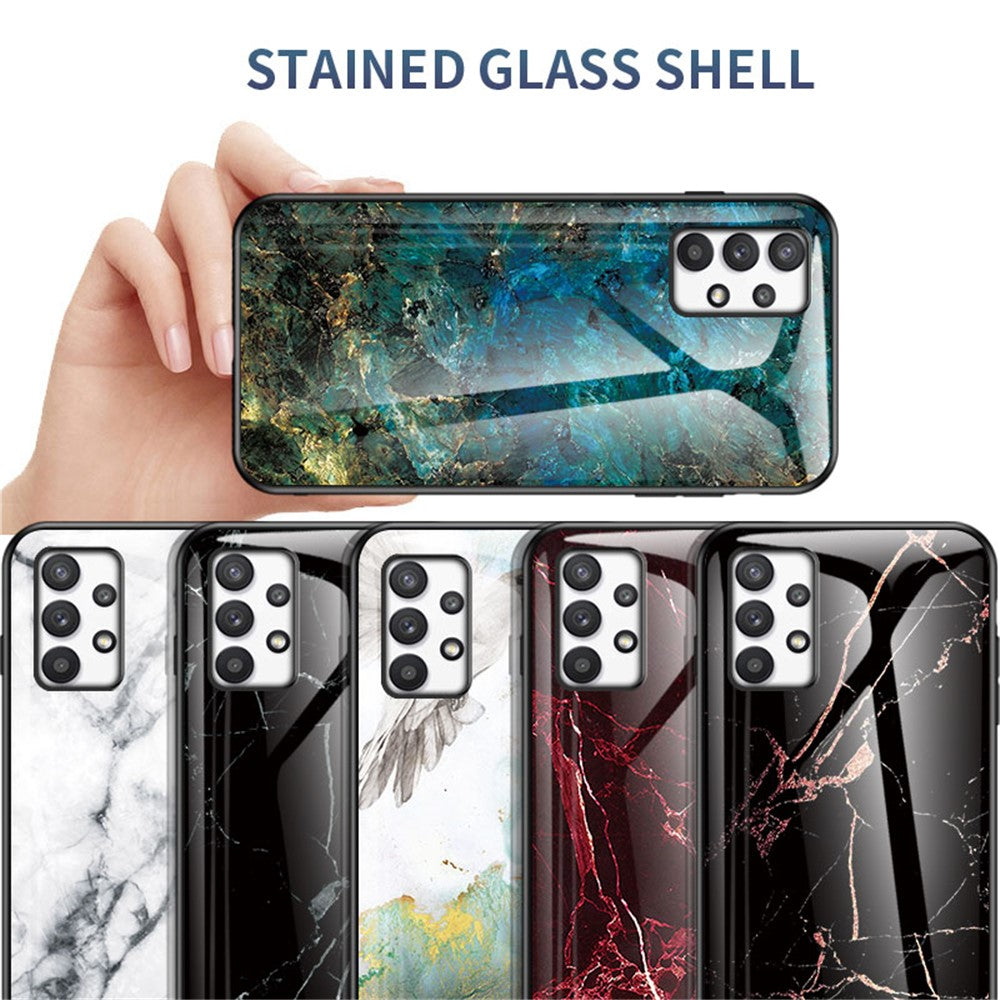 Tempered Glass + PC + TPU Hybrid Cover Fall Protection Marble Pattern Phone Case for Samsung Galaxy A53 5G