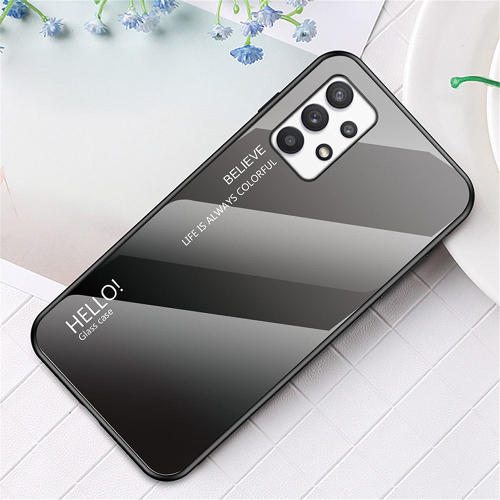Tonad färg härdat glas + PC + TPU stötsäkert mobilmobilsskal för Samsung Galaxy A33 5G
