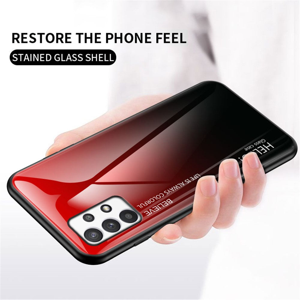 Gradientfarvet hærdet glas + PC + TPU stødsikkert mobiltelefoncover til Samsung Galaxy A33 5G