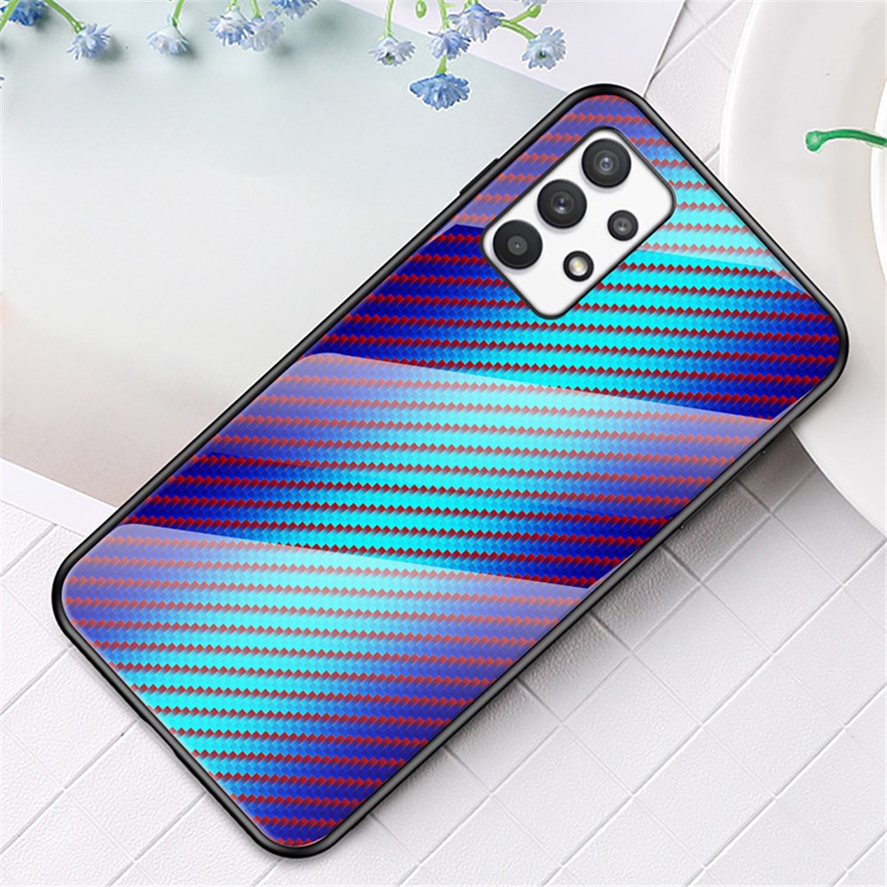 Kolfiberstruktur Härdat Glas Baksida PC+TPU Skyddande Anti-fingeravtryck Reptåligt mobilskal för Samsung Galaxy A53 5G