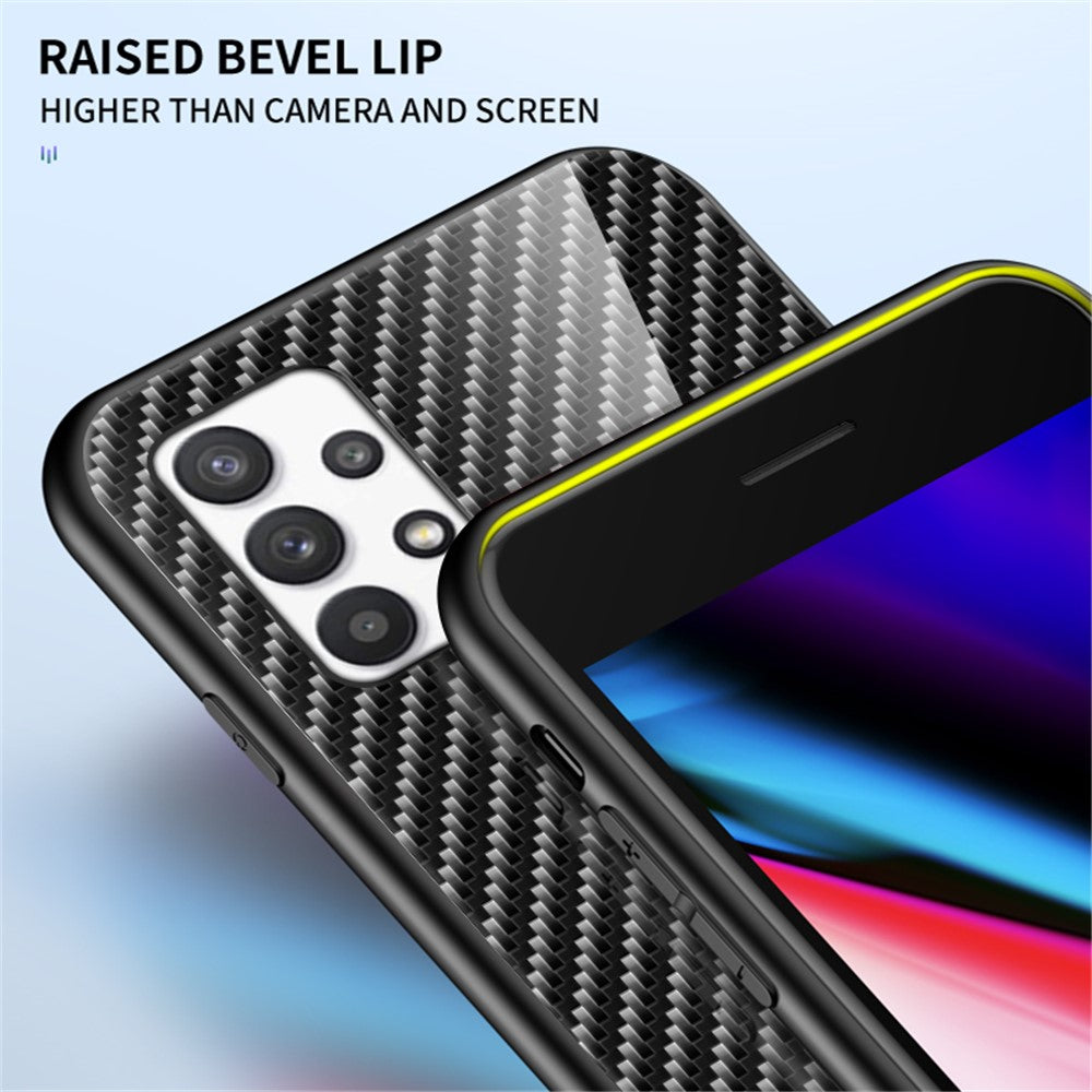 Kolfiberstruktur Härdat Glas Baksida PC+TPU Skyddande Anti-fingeravtryck Reptåligt mobilskal för Samsung Galaxy A53 5G