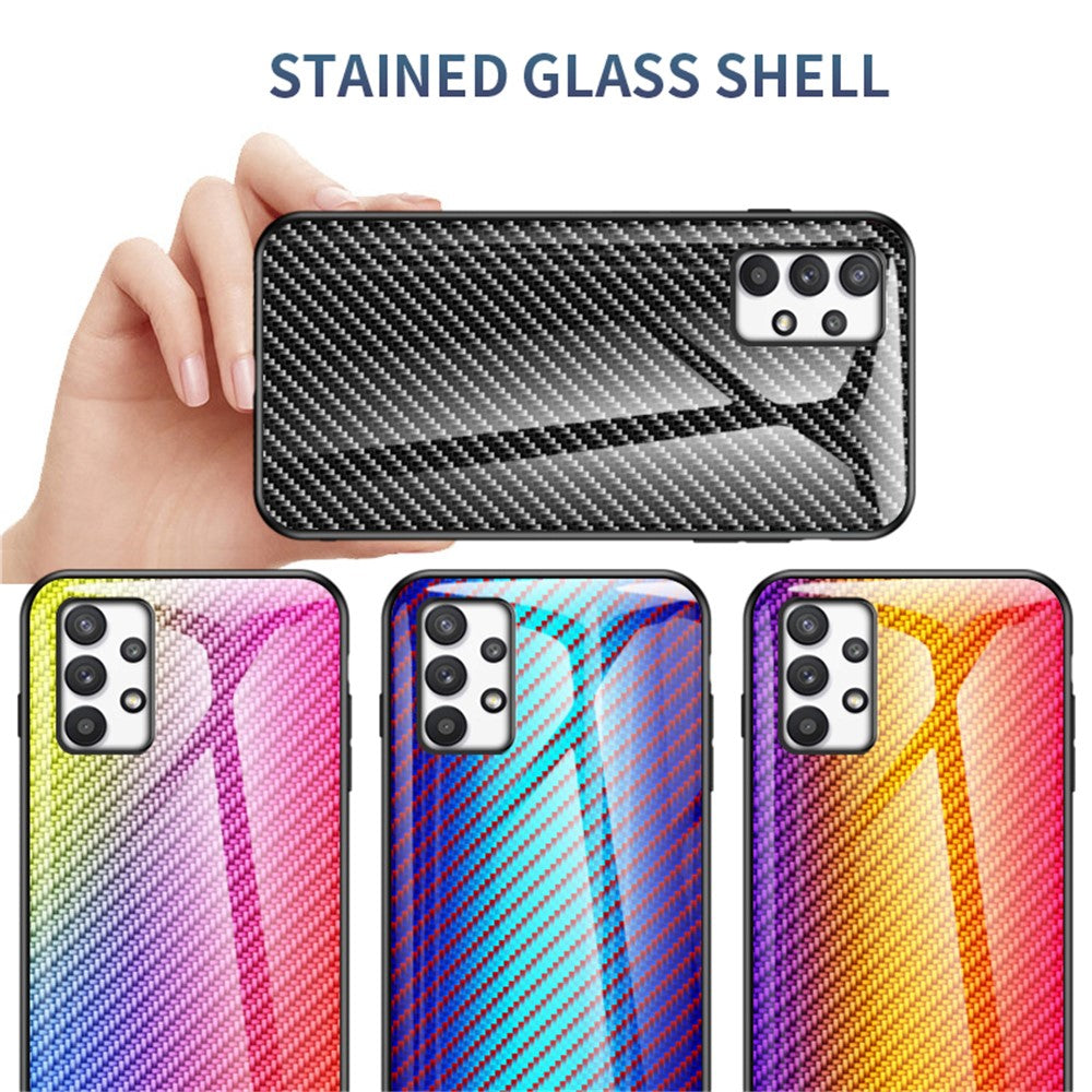 Kolfiberstruktur Härdat Glas Baksida PC+TPU Skyddande Anti-fingeravtryck Reptåligt mobilskal för Samsung Galaxy A53 5G