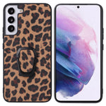 Stylish Textured Pattern Kickstand Design PU Leather Coated TPU+PC Hybrid Case Cover for Samsung Galaxy S22 5G