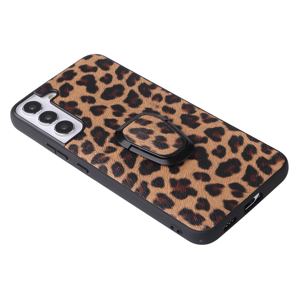 Stylish Textured Pattern Kickstand Design PU Leather Coated TPU+PC Hybrid Case Cover for Samsung Galaxy S22 5G