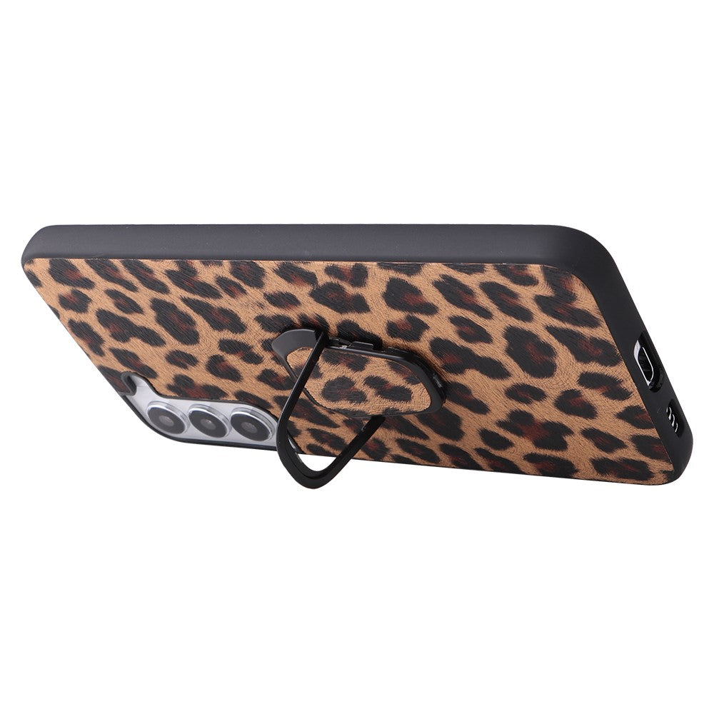 Stylish Textured Pattern Kickstand Design PU Leather Coated TPU+PC Hybrid Case Cover for Samsung Galaxy S22 5G