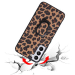 Stylish Textured Pattern Kickstand Design PU Leather Coated TPU+PC Hybrid Case Cover for Samsung Galaxy S22 5G
