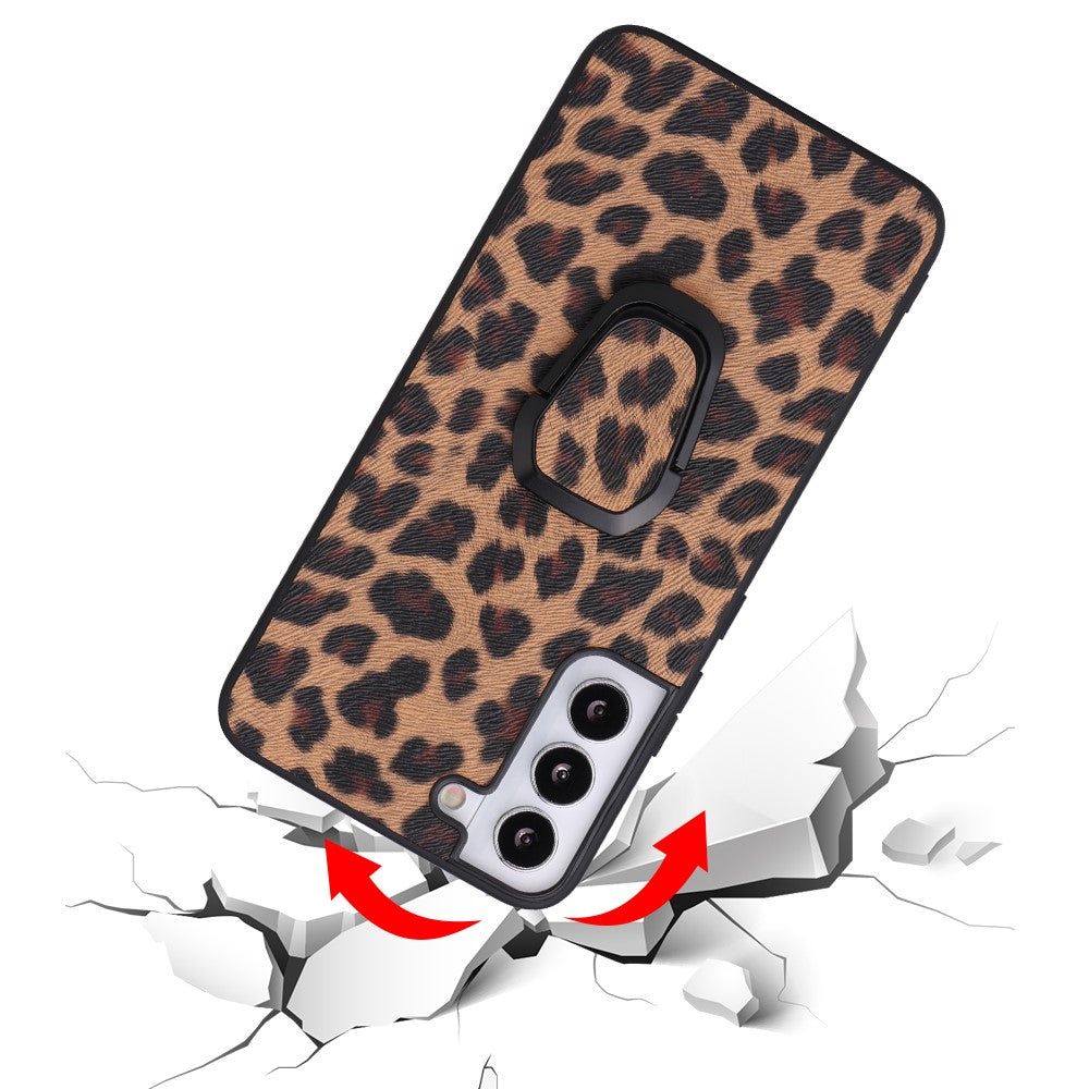 Stylish Textured Pattern Kickstand Design PU Leather Coated TPU+PC Hybrid Case Cover for Samsung Galaxy S22 5G
