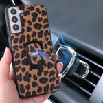 Stylish Textured Pattern Kickstand Design PU Leather Coated TPU+PC Hybrid Case Cover for Samsung Galaxy S22 5G