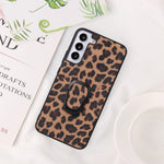 Stylish Textured Pattern Kickstand Design PU Leather Coated TPU+PC Hybrid Case Cover for Samsung Galaxy S22 5G