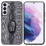 Stylish Textured Pattern Kickstand Design PU Leather Coated TPU+PC Hybrid Case Cover for Samsung Galaxy S22 5G
