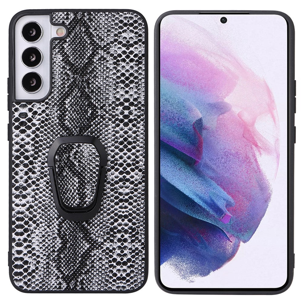 Stylish Textured Pattern Kickstand Design PU Leather Coated TPU+PC Hybrid Case Cover for Samsung Galaxy S22 5G