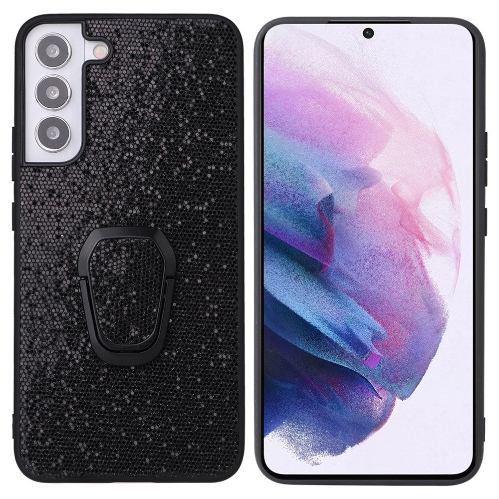 Stylish Textured Pattern Kickstand Design PU Leather Coated TPU+PC Hybrid Case Cover for Samsung Galaxy S22 5G