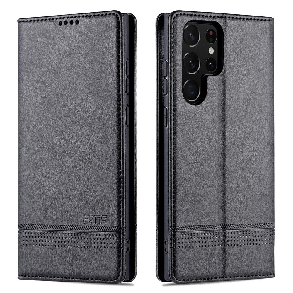 AZNS Magnetic Auto-absorbed PU Leather Cover Stand Wallet Folio Flip Phone Case for Samsung Galaxy S22 Ultra 5G