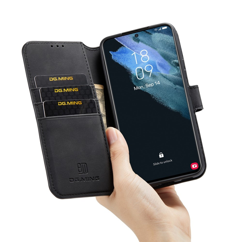 DG.MING Retro Leather Case Anti-drop Well-protected Wallet Stand Phone Cover for Samsung Galaxy S22+ 5G